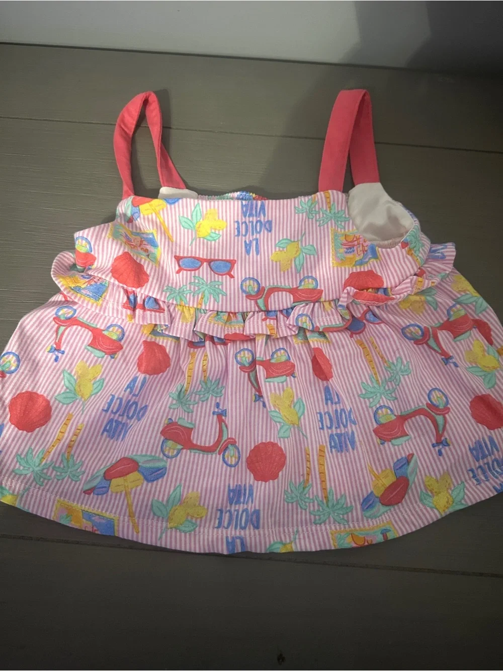 Rare Editions Pink Seersucker Tank & Shorts Set with Multicolor Print